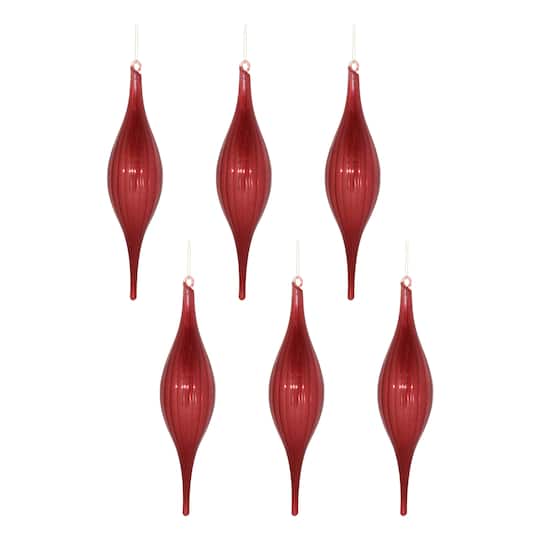 10.5" Red Ribbed Glass Drop Ornaments, 6ct.